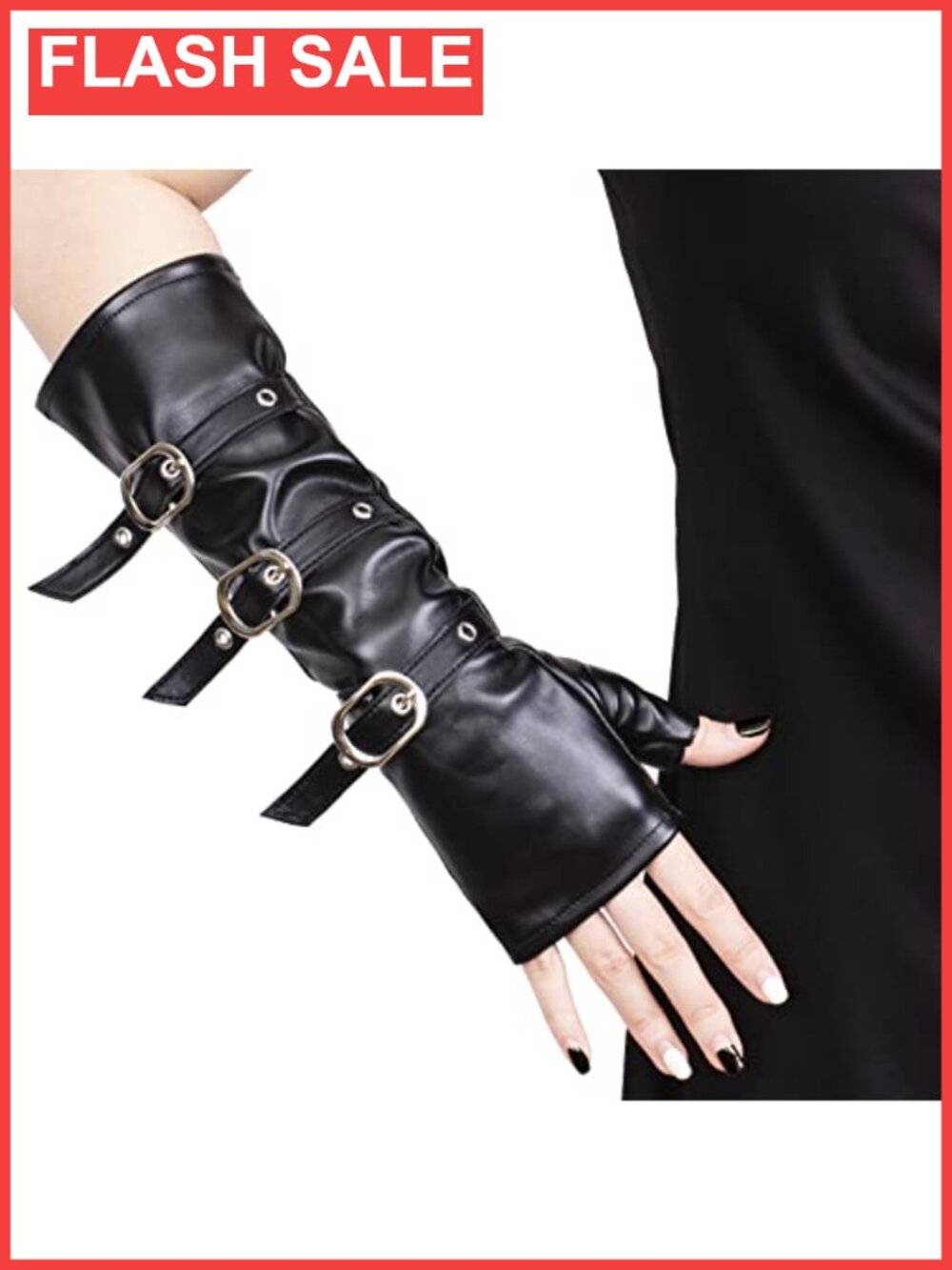 Faux Leather Fingerless Punk Gloves Half Palm Wristband Buckle Cosplay